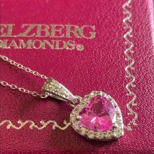 Pink & white sapphire heart pendant .925